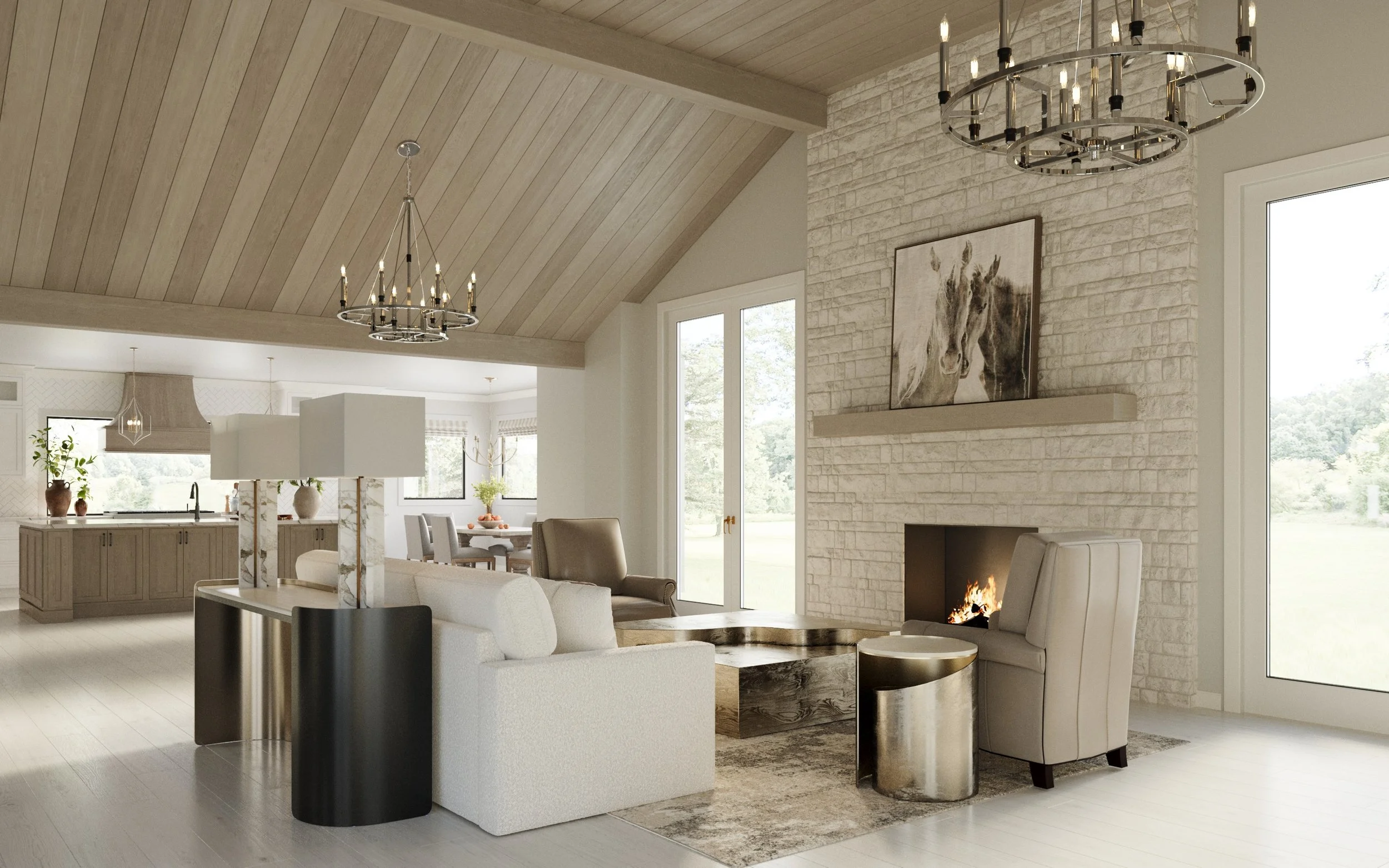  3d Rendering of the Future Kitchen and Family Room.  