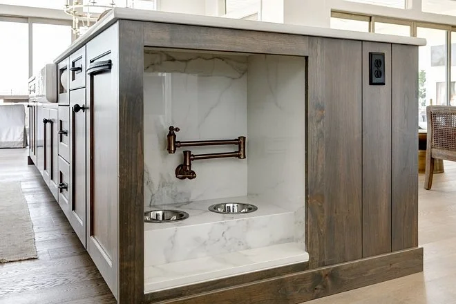 Dog Feeding Station Biltmore Co. Tile: Bedrosians Magnifica Porcelain Tile . | Pot Fillers: Delta 1177LF-CZ .
